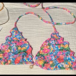 Colorful Floral Triangle Bikini Top - Bright Multi-Color